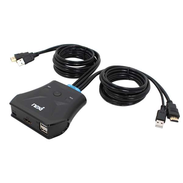2포트 HDMI KVM 수동 스위치 무전원 케이블 일체형 케이블 커넥터 단자 잭 컨넥터 짹 선 라인 연결