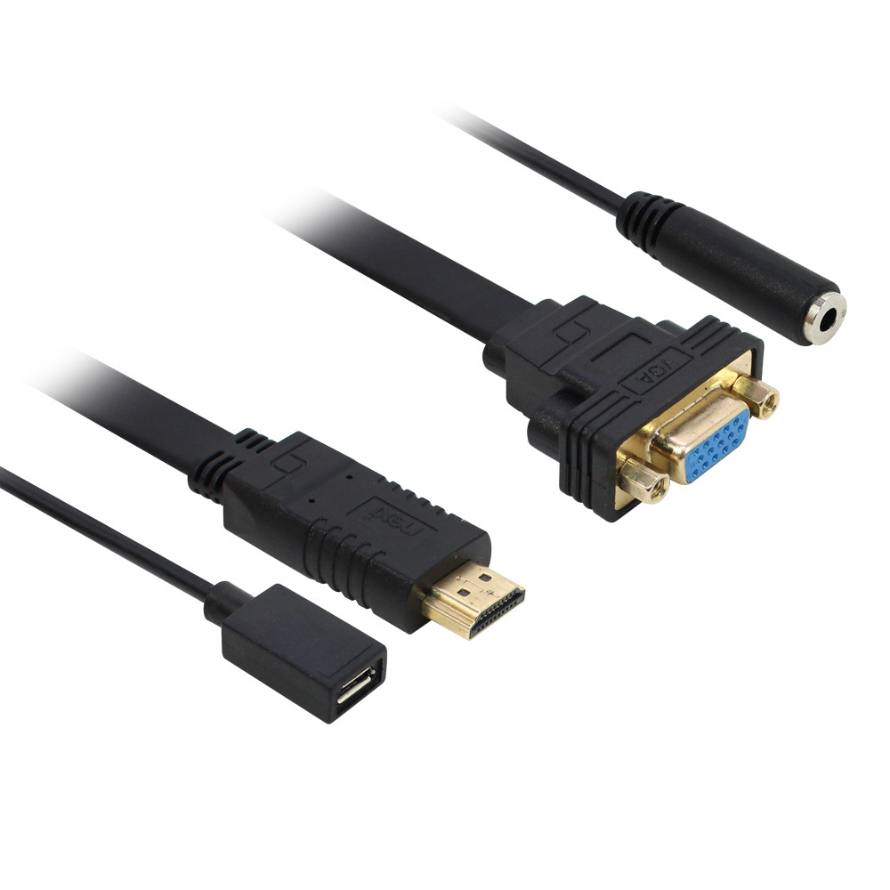 HDMI to VGA 신호변환 플랫 컨버터 AUDIO 단자 젠더 케이블 커넥터 단자 잭 컨넥터 짹 선 라인 연결
