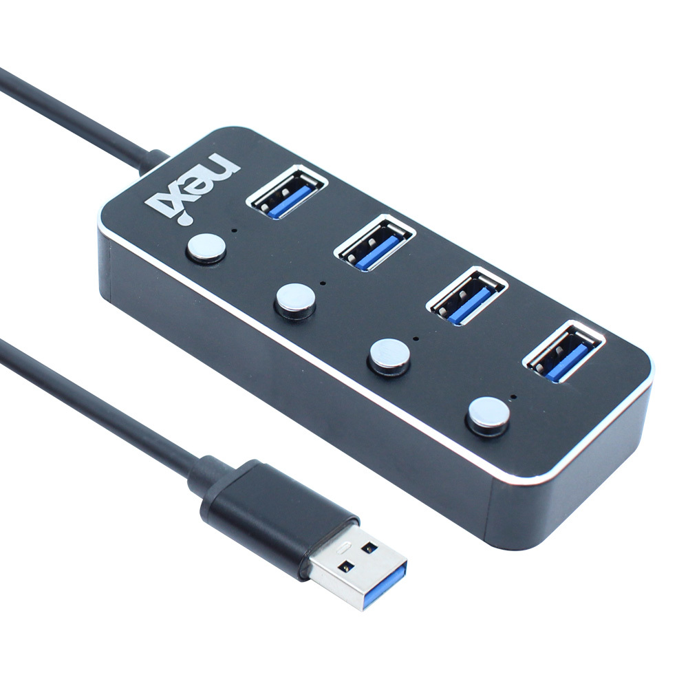 USB3.0 4포트 확장 허브 무전원 개별 전원스위치 블랙 케이블 커넥터 단자 잭 컨넥터 짹 선 라인 연결