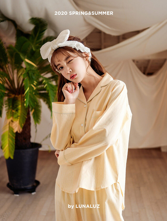 [Sangah&#039;s yellow is sold out]Women&#039;s Momo Washing Cotton Top and Bottom (2C Long-Sleeved Collar Neck) 20-00331