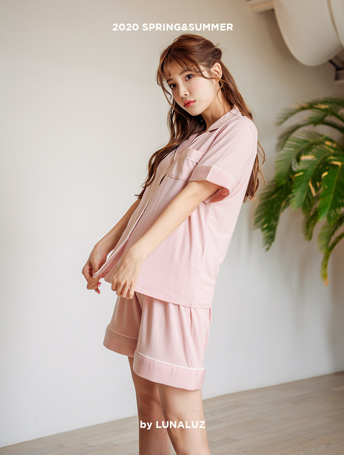 [Ivory, Pink - Sold Out]Women&#039;s Costencell top and bottom (3C short-sleeved collar neck) 20-02531