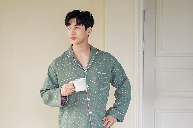 [Discount][Out of stock-Men (products with color matching)] Men&#039;s yogurt double gauze top and bottom (2 style long sleeve collar neck) 20-09511