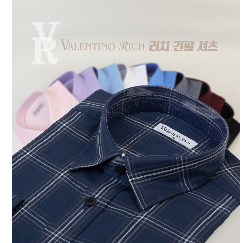 슈트파크 중년남성정장 국민브랜드 와이셔츠 네이비체크무늬 일자형 상세이미지