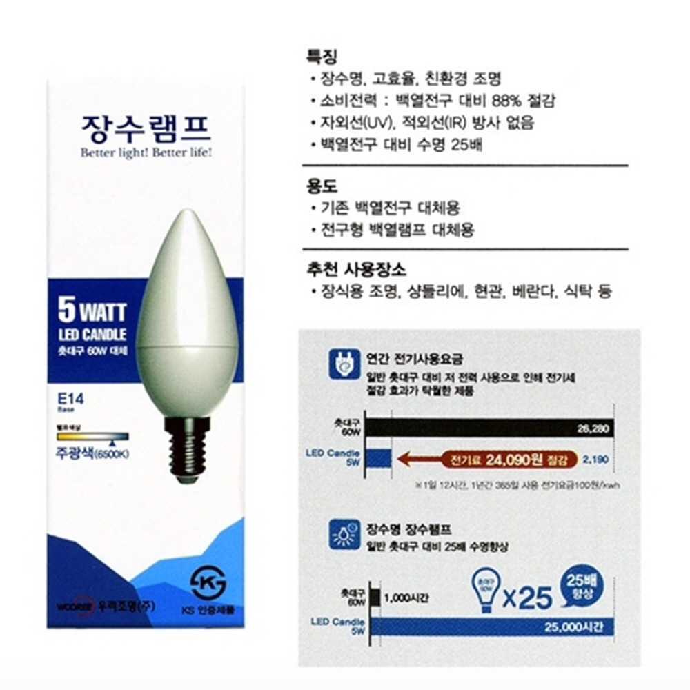 돈스텔 전구다마 조명등 장수 촛대구E14 5W 주광색