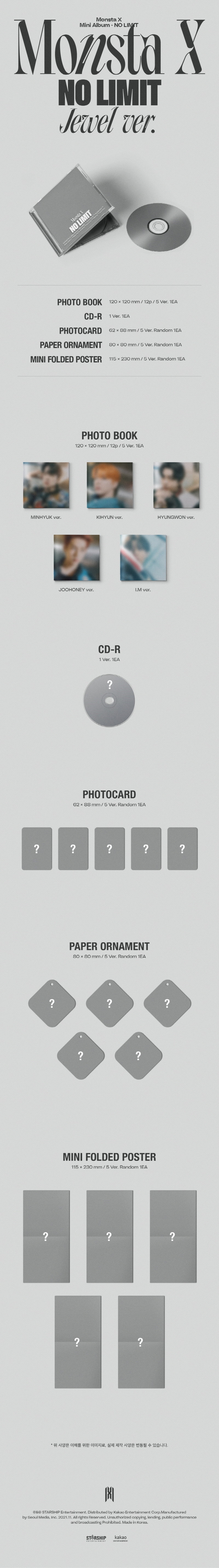 MONSTA X - 10th Mini Album [NO LIMIT](Jewel Case Ver.)(Random Ver.) MONSTA X Mini Album NO LIMIT album cd photocard