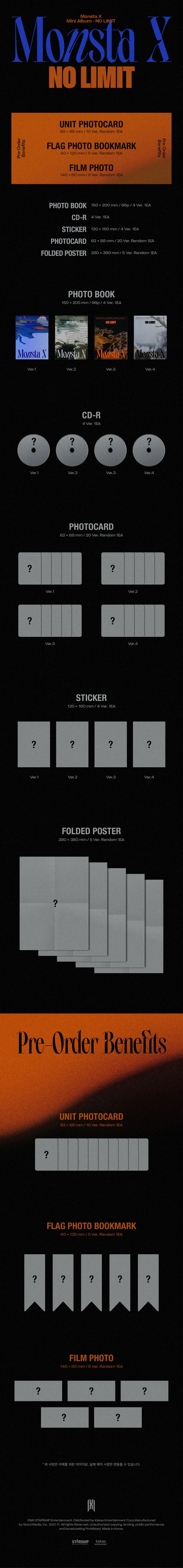 MONSTA X - 10th Mini Album [NO LIMIT](Ver.1+2+3+4 SET) album mini monsta photocard limit