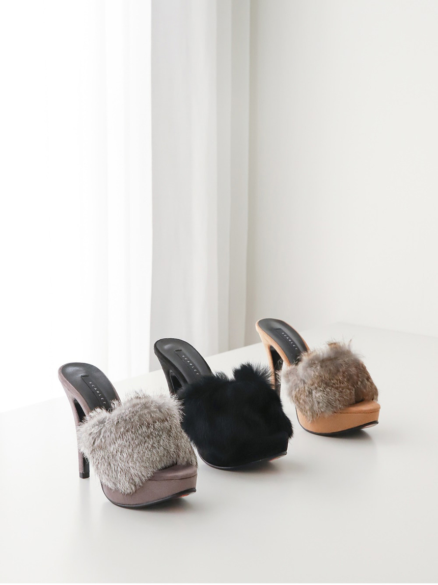 천연토끼털 가보시 스웨이드뮬 여성뮬슬리퍼형샌들