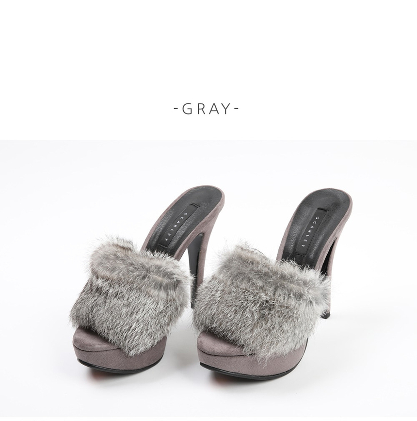 천연토끼털 가보시 스웨이드뮬 여성뮬슬리퍼형샌들