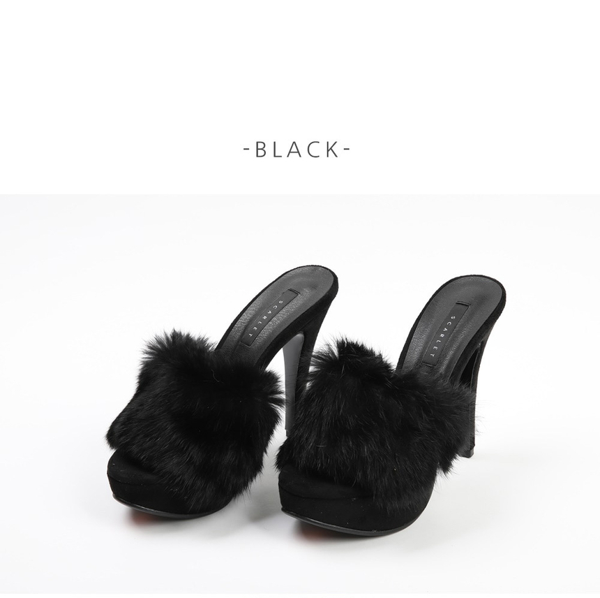 천연토끼털 가보시 스웨이드뮬 여성뮬슬리퍼형샌들