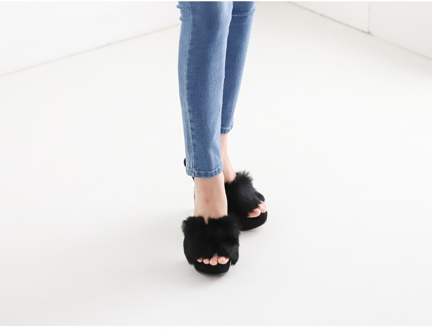 천연토끼털 가보시 스웨이드뮬 여성뮬슬리퍼형샌들