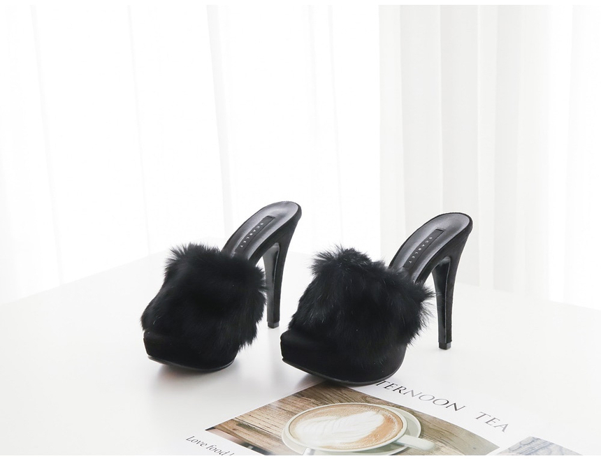 천연토끼털 가보시 스웨이드뮬 여성뮬슬리퍼형샌들