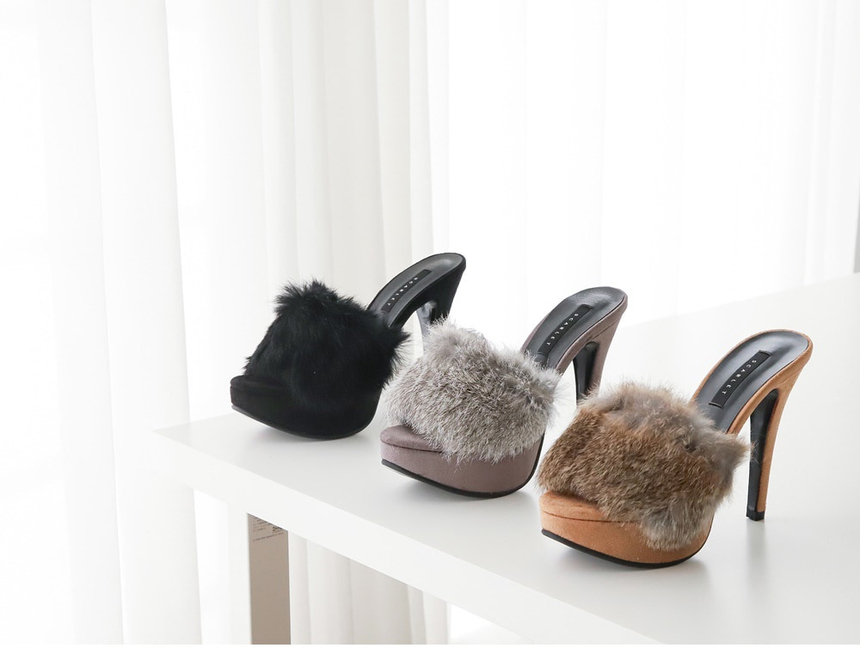 천연토끼털 가보시 스웨이드뮬 여성뮬슬리퍼형샌들