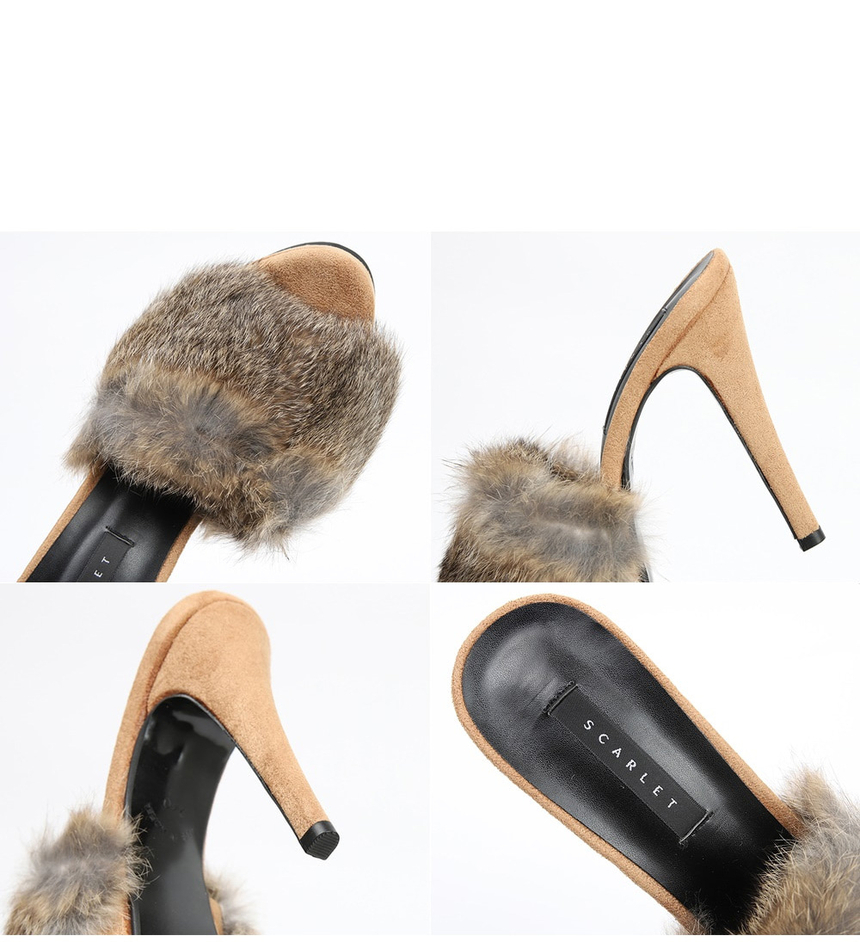 천연토끼털 가보시 스웨이드뮬 여성뮬슬리퍼형샌들