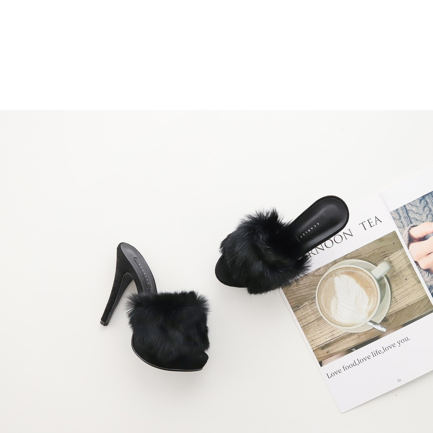 천연토끼털 가보시 스웨이드뮬 여성뮬슬리퍼형샌들