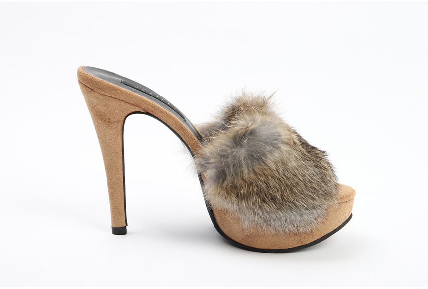 천연토끼털 가보시 스웨이드뮬 여성뮬슬리퍼형샌들