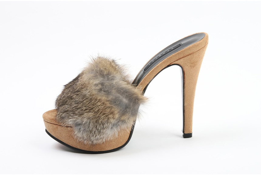 천연토끼털 가보시 스웨이드뮬 여성뮬슬리퍼형샌들