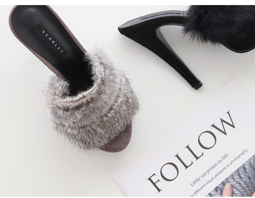 천연토끼털 가보시 스웨이드뮬 여성뮬슬리퍼형샌들