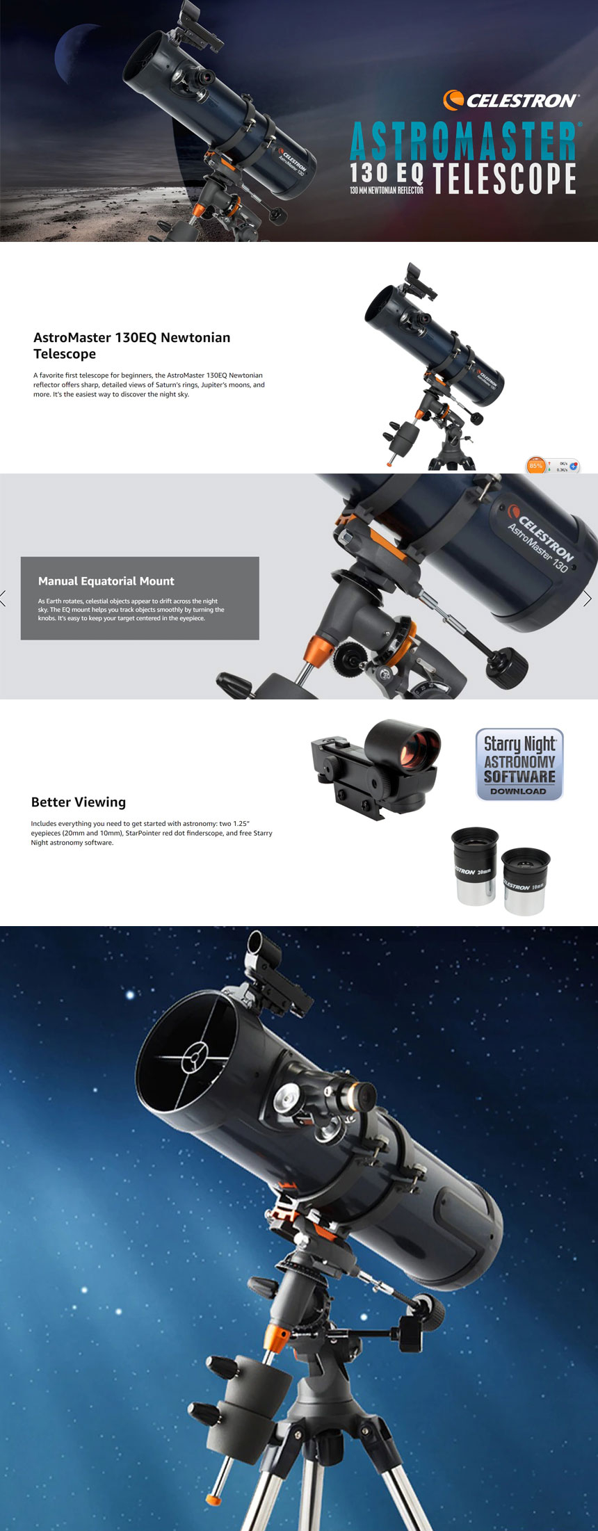 셀레스트론 천체망원경 AstroMaster 130EQ 천문망원경 - G마켓 모바일