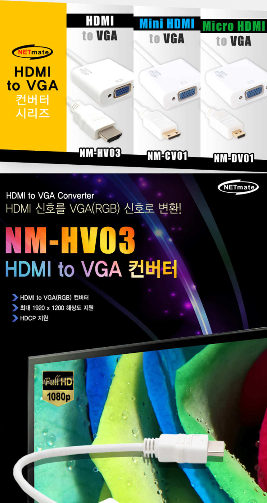 NetMate NM-HV03 HDMI to RGB VGA Converter Cable Co
