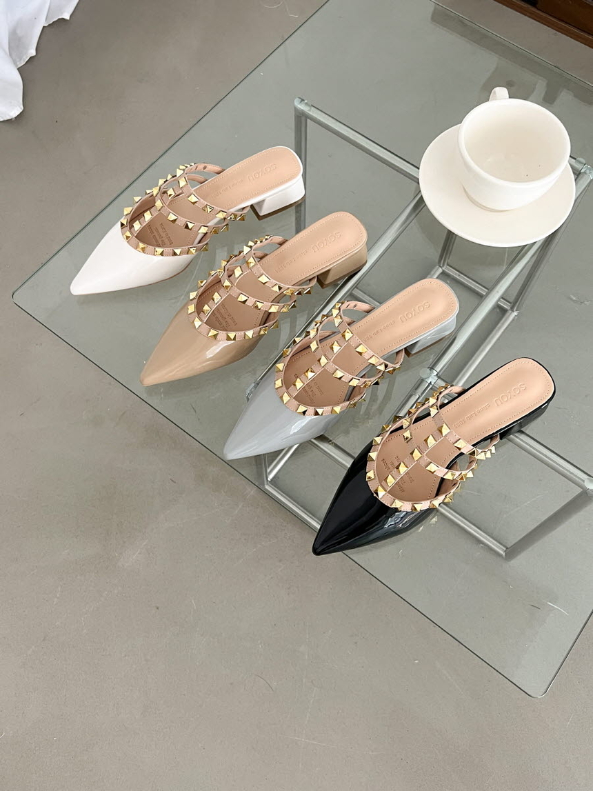 여성 소가죽 스터드 여성뮬슬리퍼형샌들