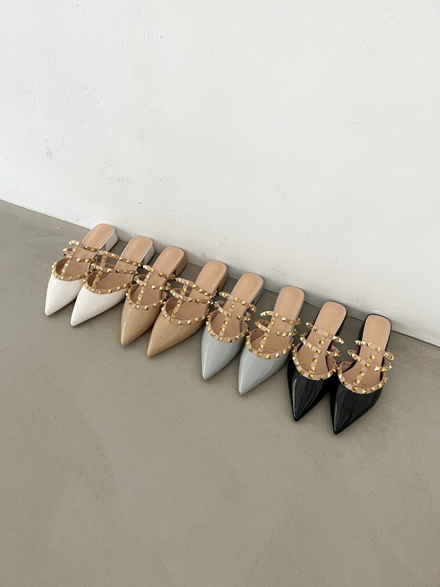 여성 소가죽 스터드 여성뮬슬리퍼형샌들