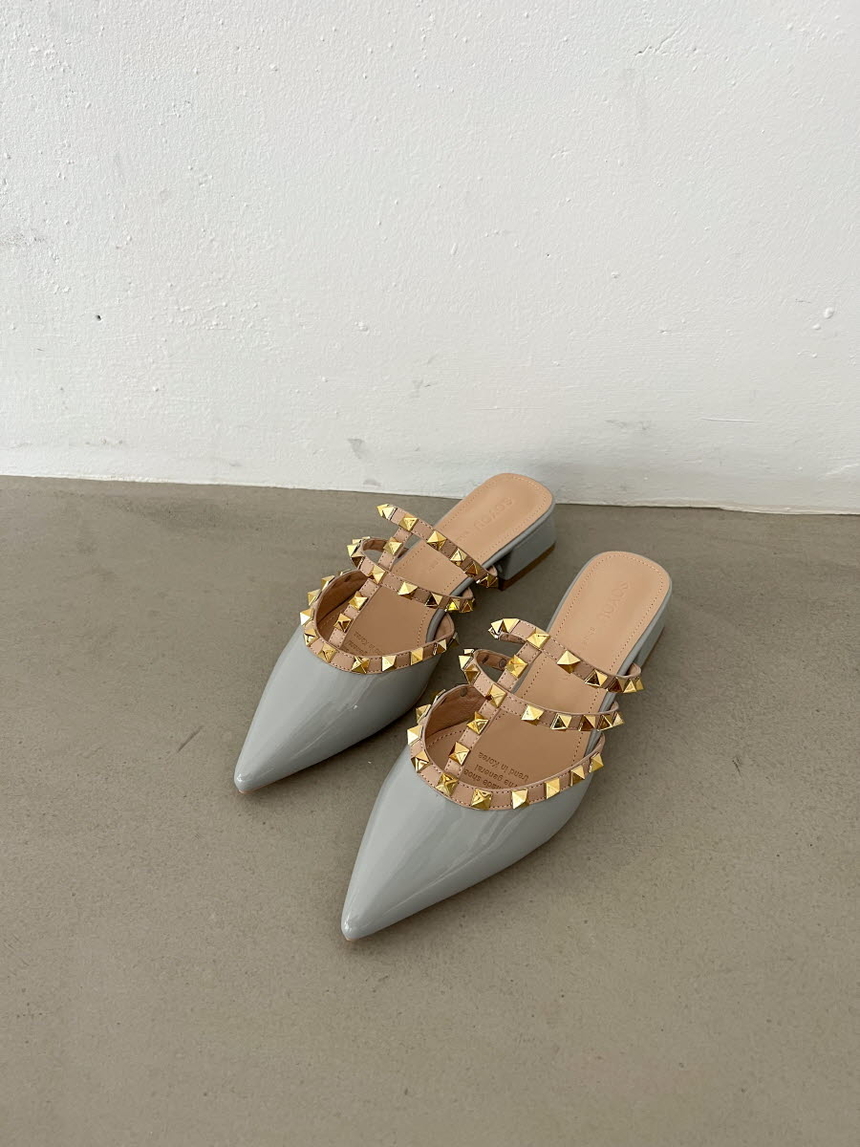 여성 소가죽 스터드 여성뮬슬리퍼형샌들