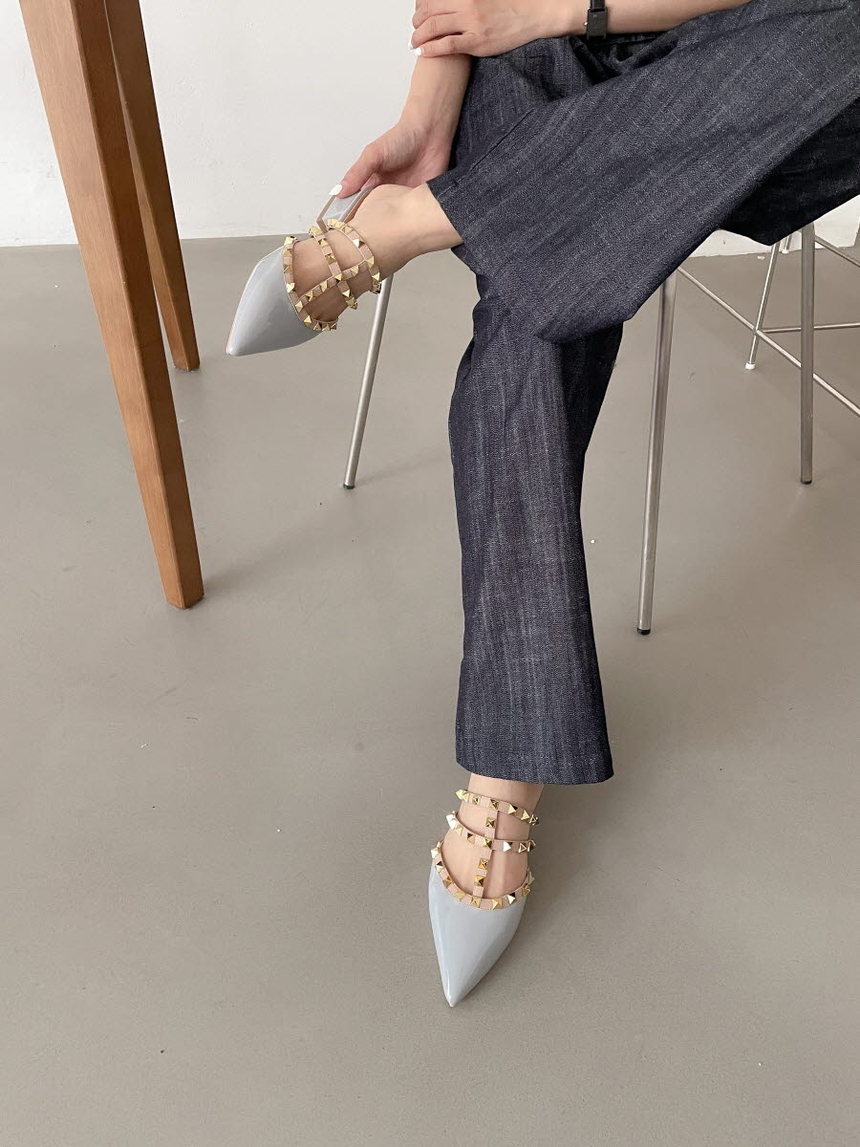 여성 소가죽 스터드 여성뮬슬리퍼형샌들