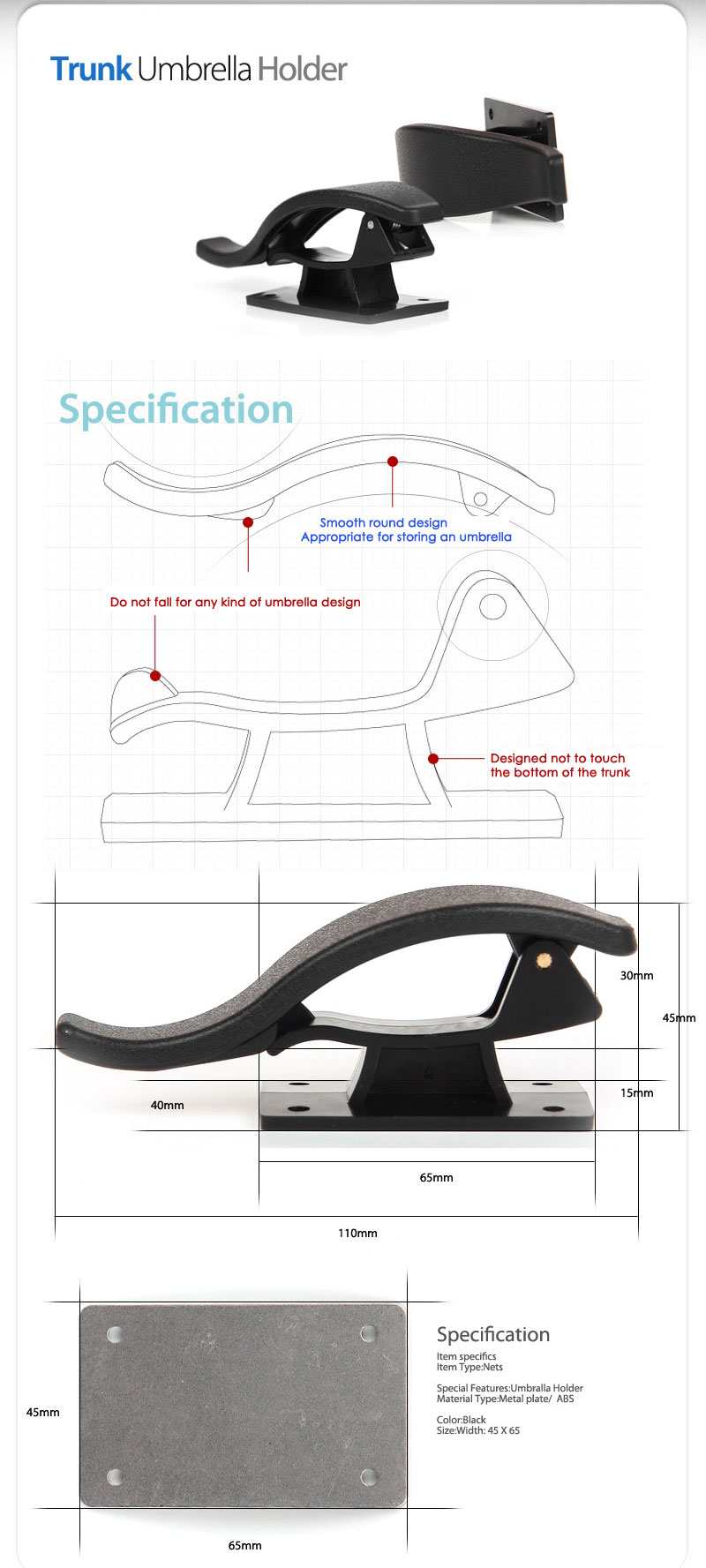 Multi Purpose Car trunk lid umbrella holder hanger DIY Easy Quick