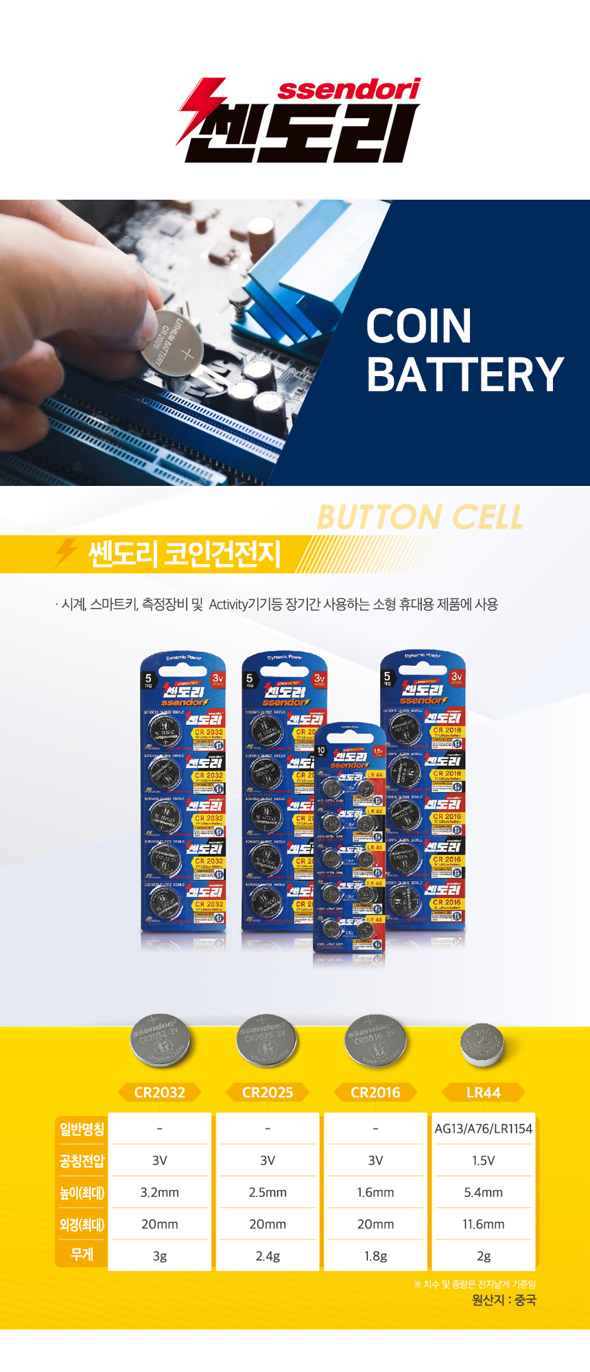 쎈도리 코인 3V 리튬건전지 CR2032 5입 - G마켓 모바일