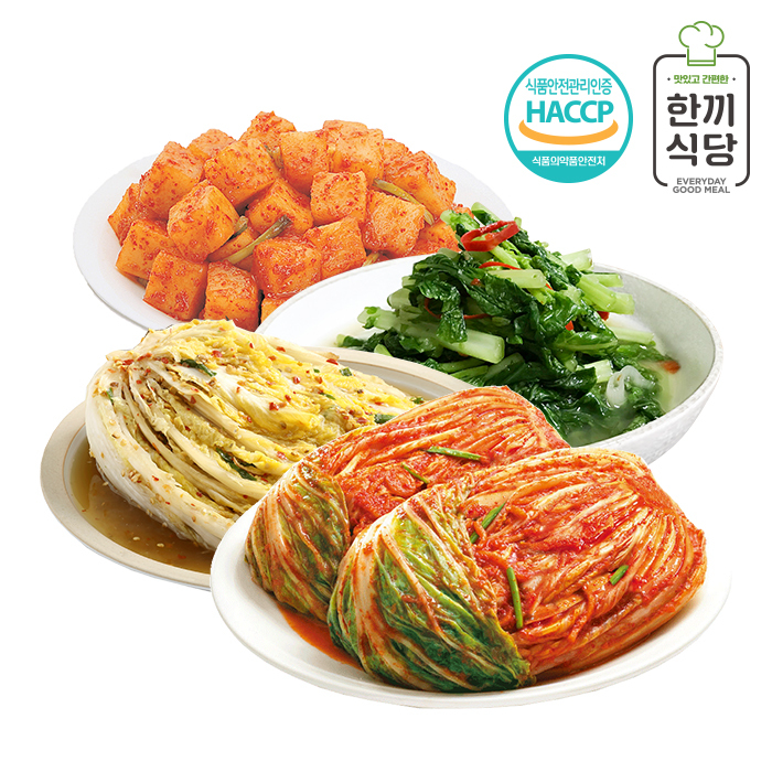[한끼식당] 우리 농산물 100% 김치 추천 4종세트(포기김치1kg,고추씨백김치1kg,청양열무김치1kg,깍두기1kg)