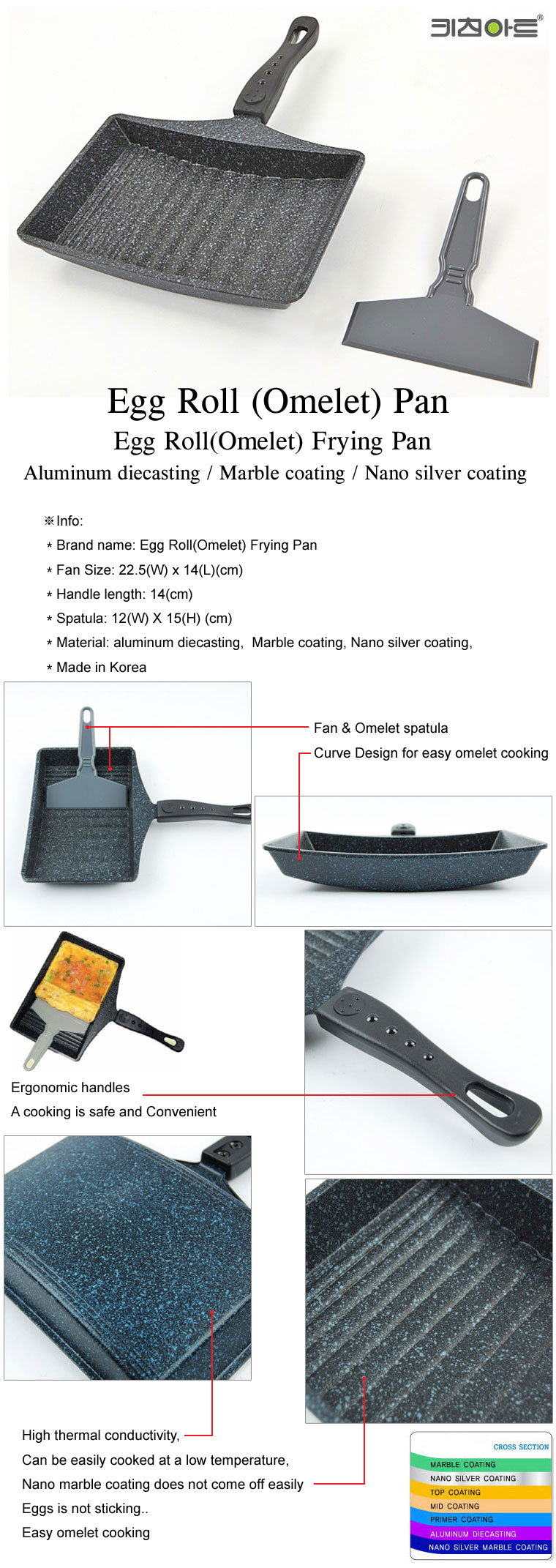 Egg Cookware Omelet Egg Roll Pan Tamago Folded Egg Marble Coating