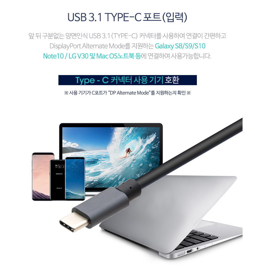 4K 60Hz&nbsp;C Type HDMI MHL 케이블 휴대용 가정용 회의용&nbsp; TV 프로젝터 모니터&nbsp;HDMI 연결 &nbsp;스마트폰 핸드폰 휴대폰&nbsp; 모바일기기 화면 미러링 미라캐스트 크롬캐스트  USB 보조전원 전원공급&nbsp;- 오호! OHOI