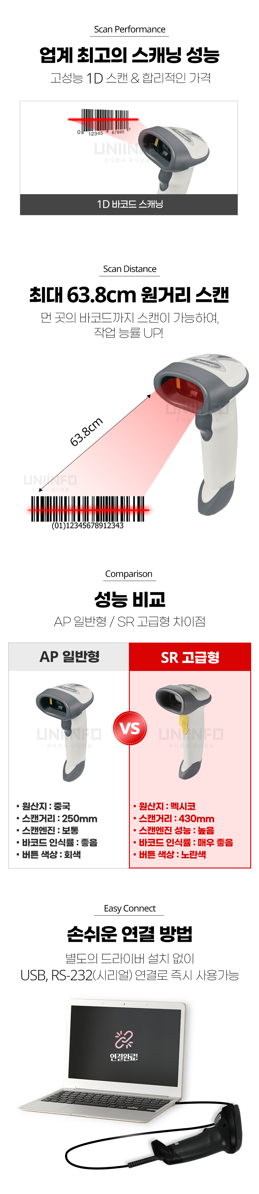업계 최고 스캐닝 성능 1d 바코드 63.8cm 원거리 스캔 ap sr 고급형