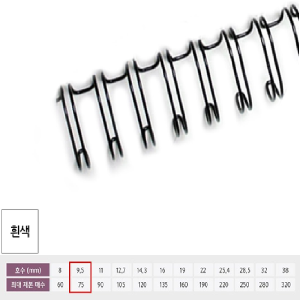 기술서제본링 와이어 2in1 흰색 9.5mm 100개입