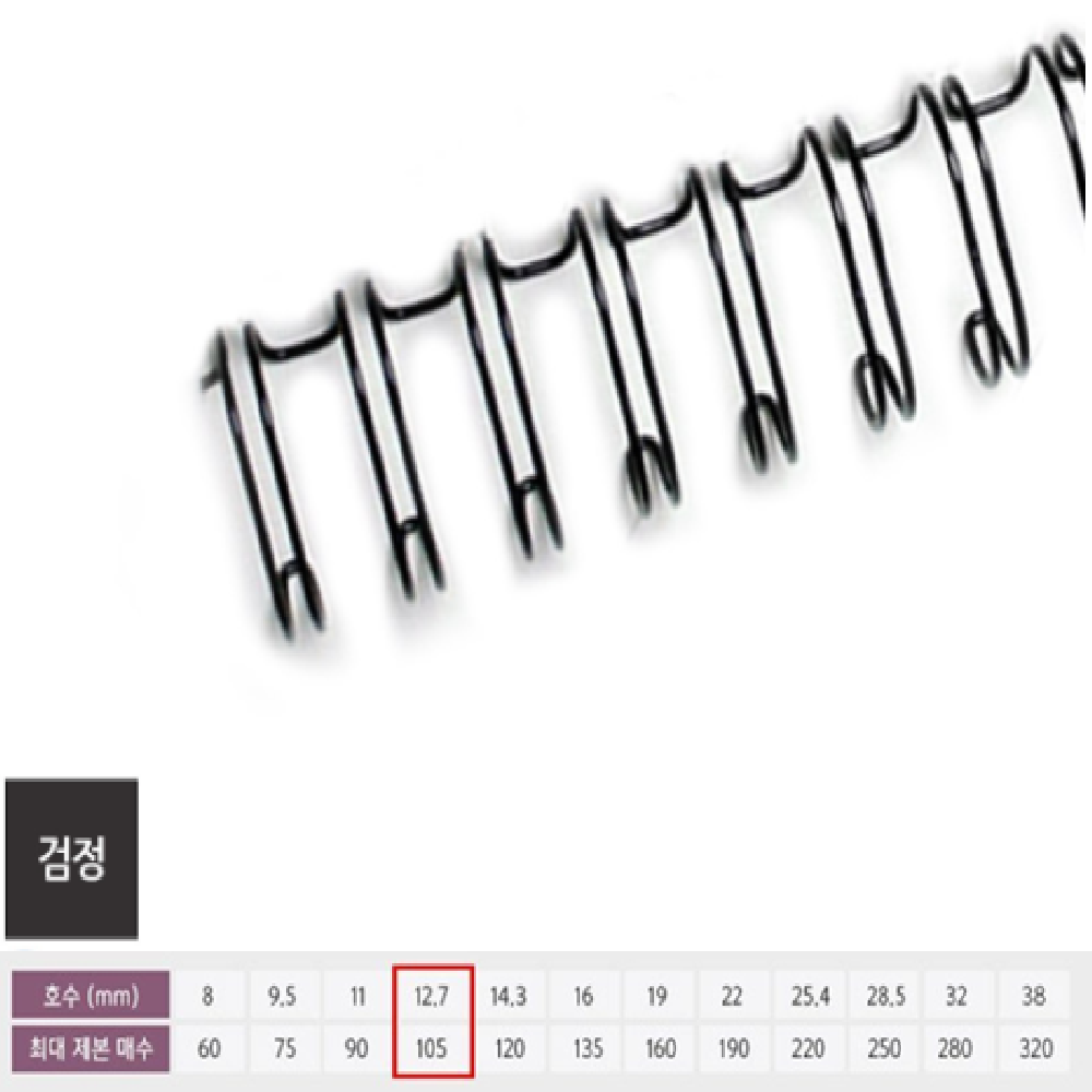 기술서제본링 와이어 2in1 검정 12.7mm 100개입