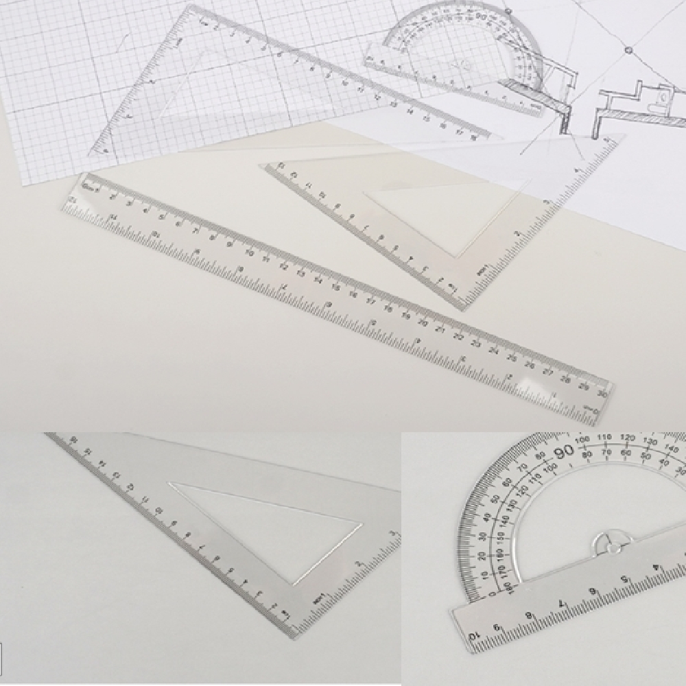 심플프라스틱자세트 삼각자2종 직자1종 각도기1자 1set