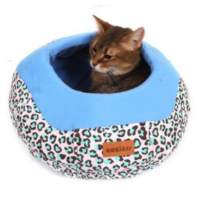 Dfav 코지스 고양이 집 캔버스 레오파드 항아리방석 블루