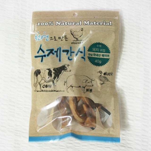 강아지 애견 천연 수제 간식 돼지귀껌 40g