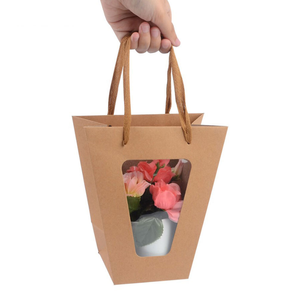 윈도우 쇼핑백 선물용 종이 가방 꽃다발 화분 선물 포장 포장용 긴쇼핑백 투명 창 크래프트 크라프트