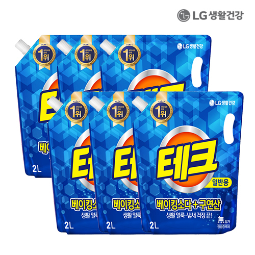 LG생활건강 테크 베이킹소다구연산 액체세제 일반용 리필 2L X 6개