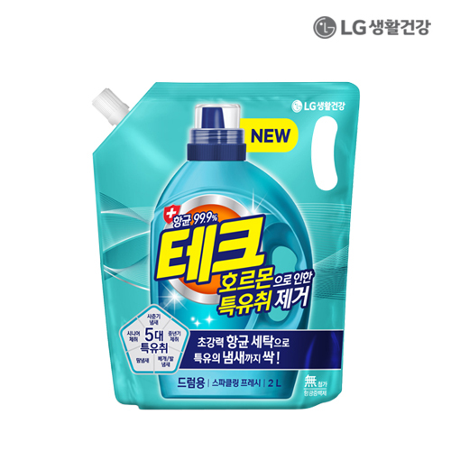 LG생활건강 테크 호르몬특유취제거 액체세제 드럼 리필 2L