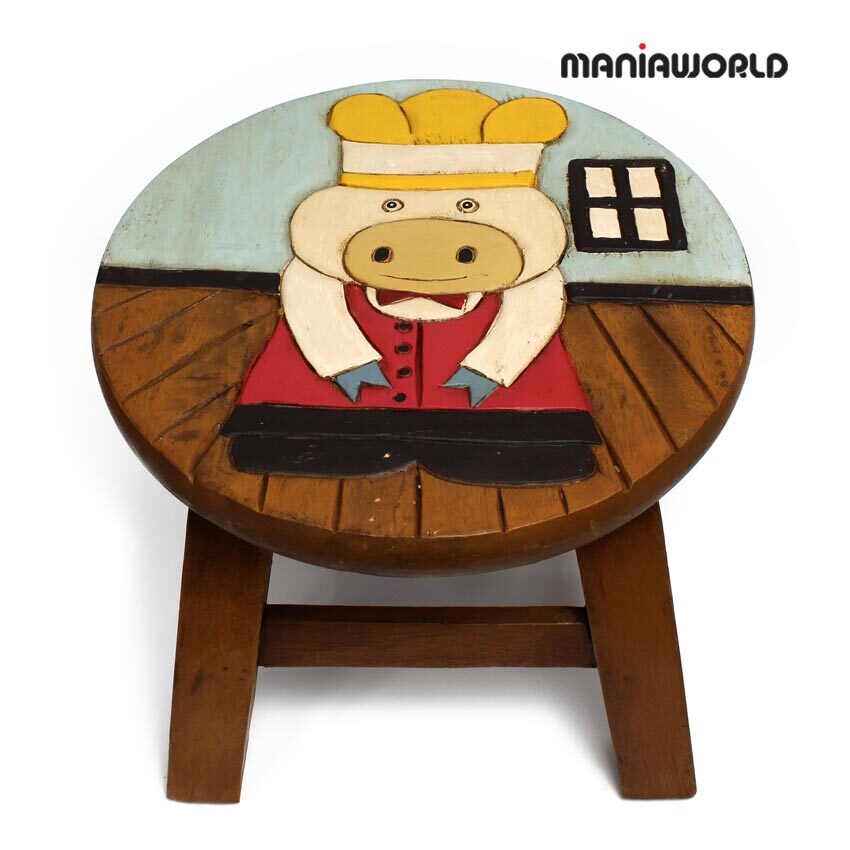 정품 원목 요리사 돼지 스툴 작은사이즈 동물 유아용 의자 Stool Pig F