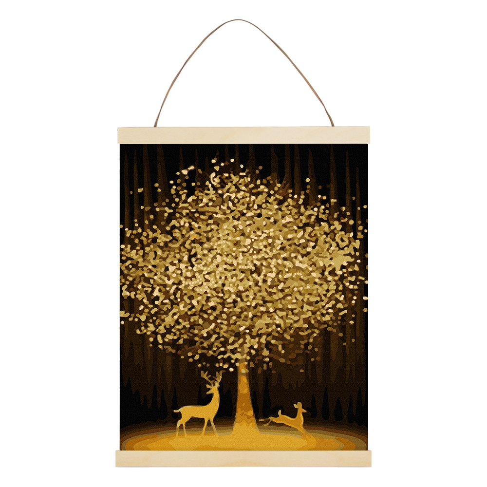 아트조이 DIY 행잉 명화그리기 (족자형) 황금나무와 꽃사슴 (골드펄) 40X50cm