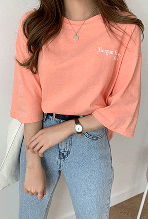 라이트 레터링 반팔 티셔츠 (화이트 핑크 오렌지 블랙) 프린팅 영문 루즈핏 오버핏 코튼 편한 라운드넥