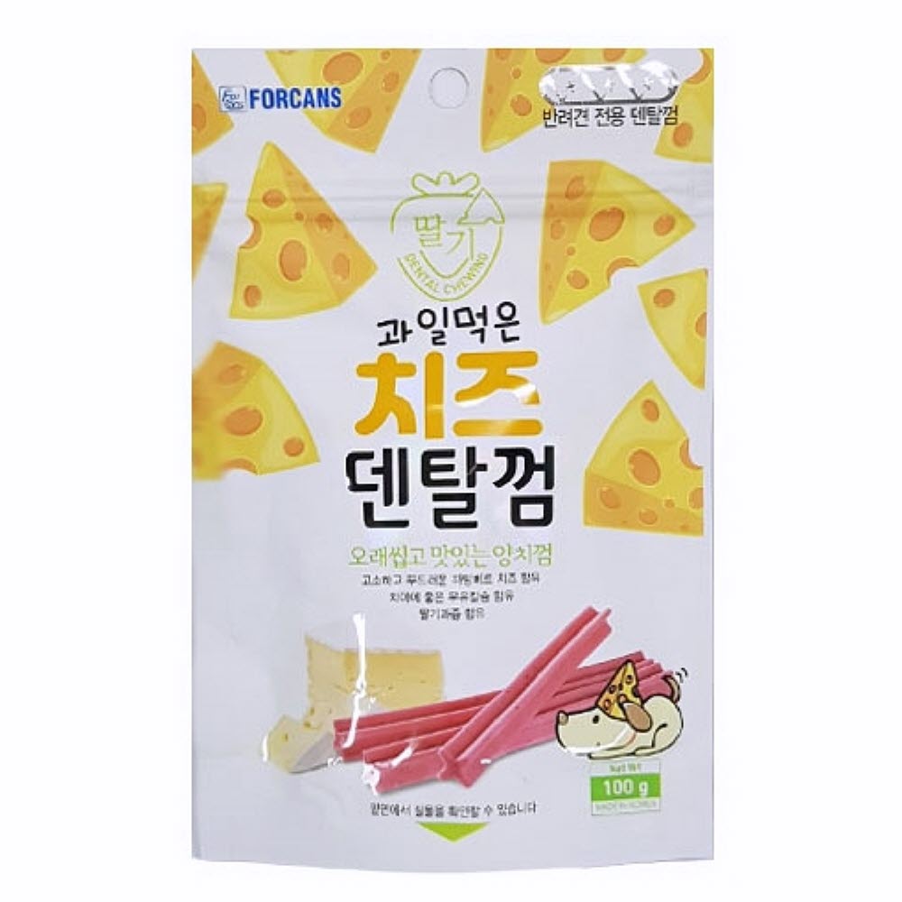 치즈덴탈껌 100g 딸기 소가죽개껌 애견치석제거