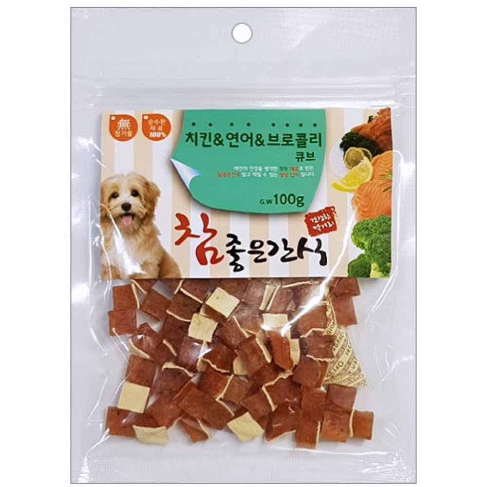 100g 치킨 연어 브로콜리 큐브 애완견간식 동결건조간식