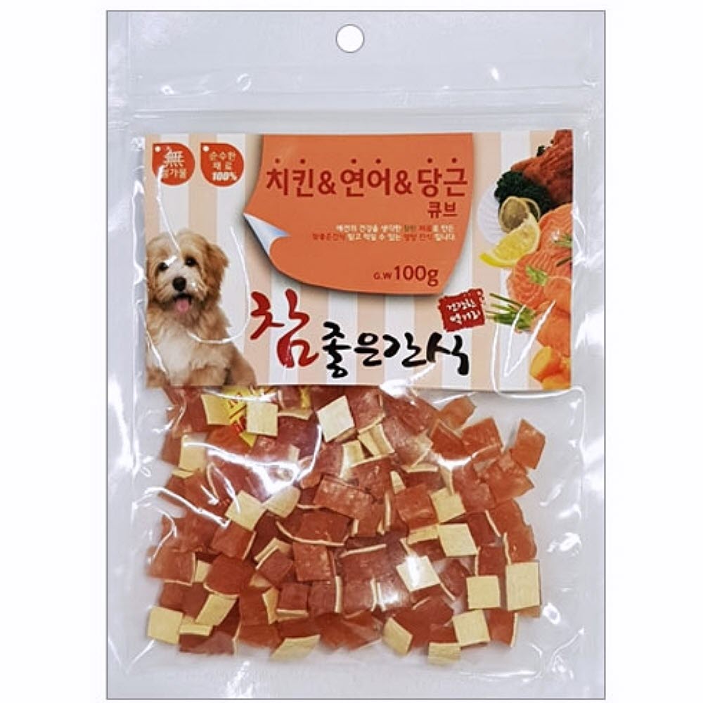 100g 치킨 연어 당근 큐브 애견바리캉 애완견미용기