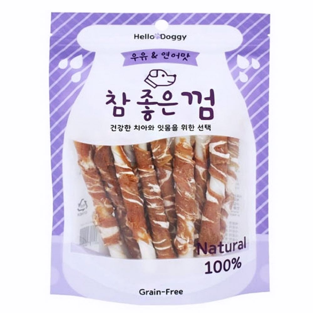 좋은 껌 우유 연어맛 스틱 15p 강아지껌간식 개껌간식