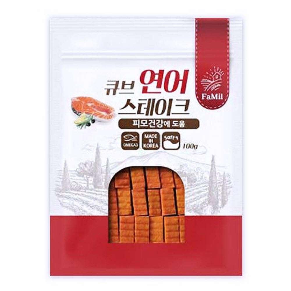 큐브 연어 스테이크 100g 애견간식 강아지 간식 큐브