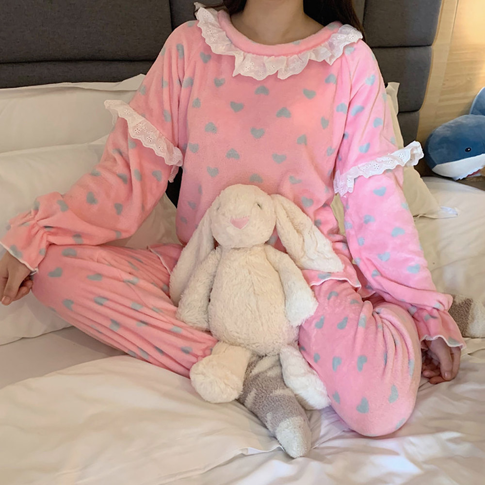 러블리 레이스 수면 파자마 세트 (핑크 민트) 긴팔 긴바지 잠옷 투피스